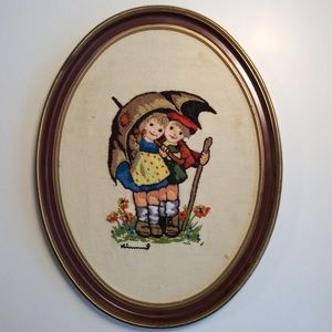 Vintage crewel embroidery Hummel umbrella kids